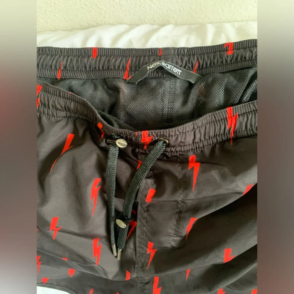 Neil Barrett Black Red Lightning Bolt Shorts Swim Trunks Men’s Small Short